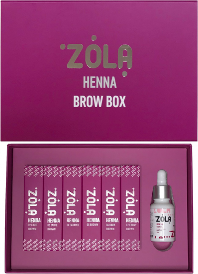 ZOLA Хна для брів набір  (Henna Box) 6 шт по 10 гр + олійка для догляду. - фото