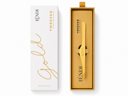 Lendi, ультратонкий скошений пінцет, Gold золотий. - фото