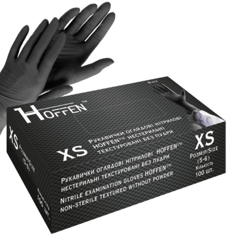 Рукавиці нітрілові чорні XS Hoffen. - фото