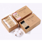 Ватні бамбукові палички Cotton Buds, 200 шт картонна квадратна упаковка в асортименті. - фото
