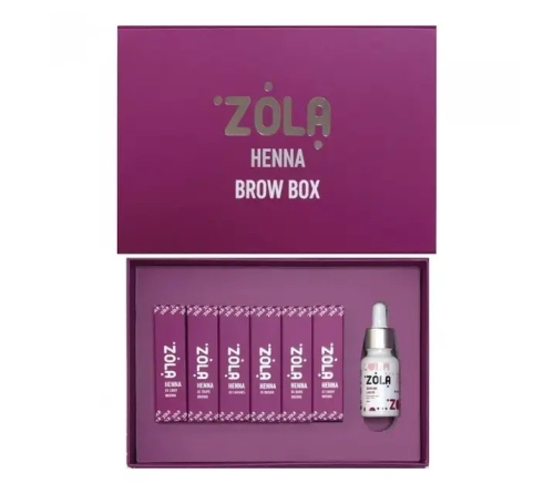 ZOLA Хна для брів набір (Henna Box) 6 шт по 5 гр + олійка для догляду. - фото